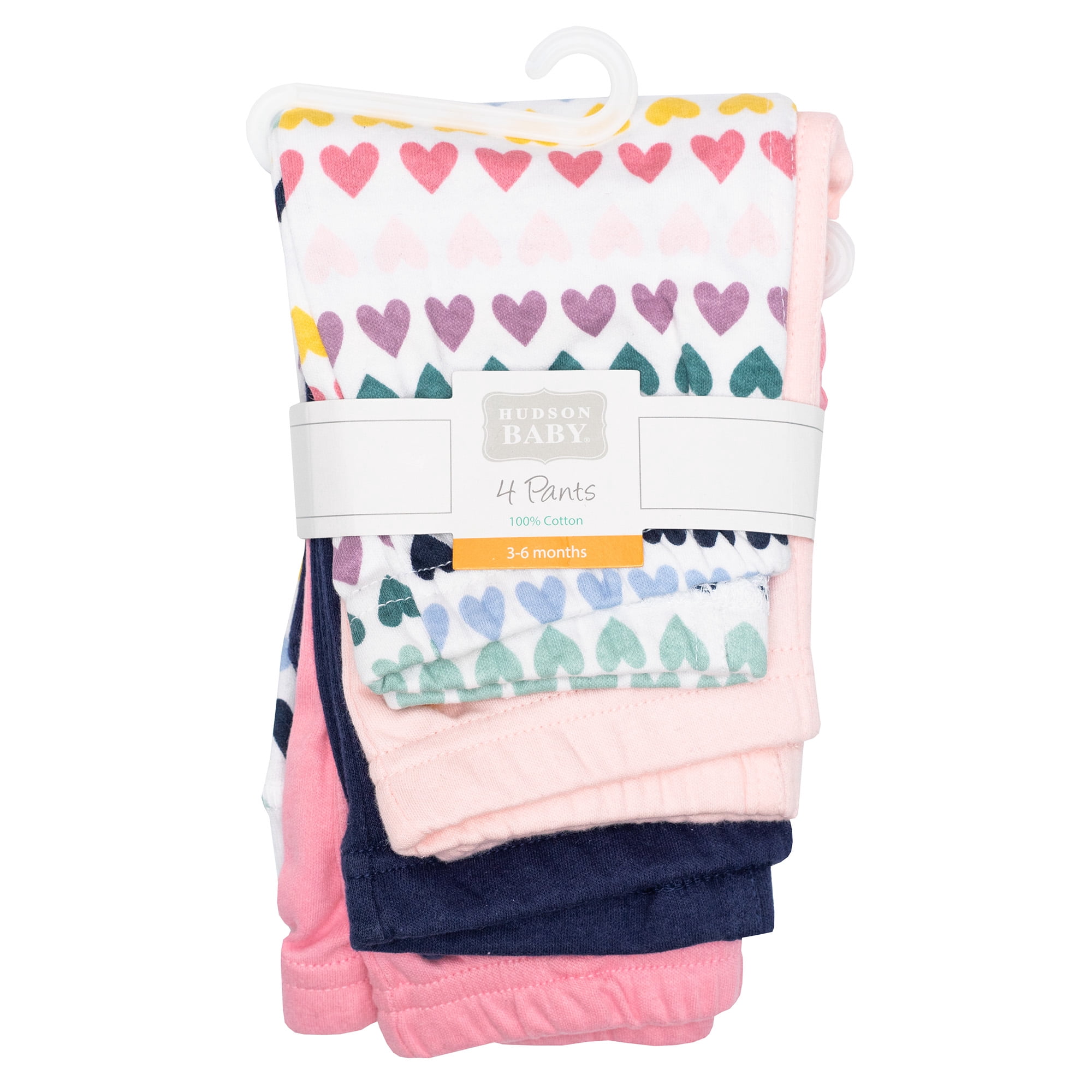 Hudson Baby Girl Cotton Pants and Leggings, Pastel Hearts, 3-6 Months