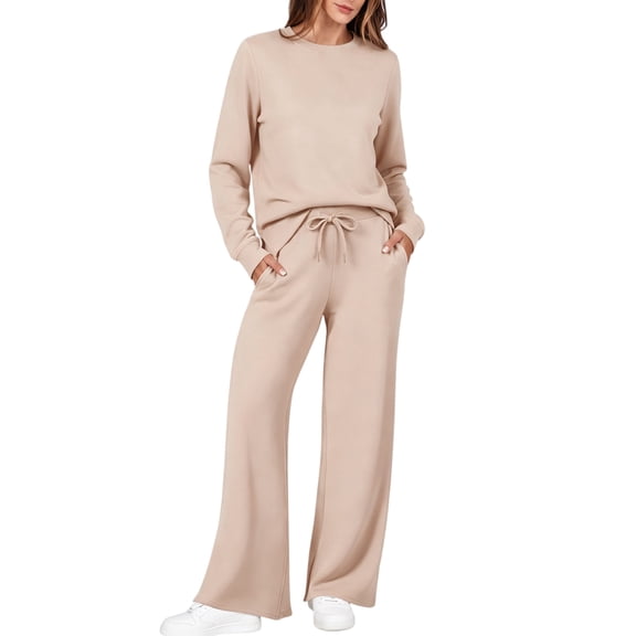 DORKASM Womens 2 Piece Sets Mock Neck Long Sleeve Tops Wide Leg Pants Lounge Set Vacation Travel Fall Outfits Tracksuit Khaki 2XL