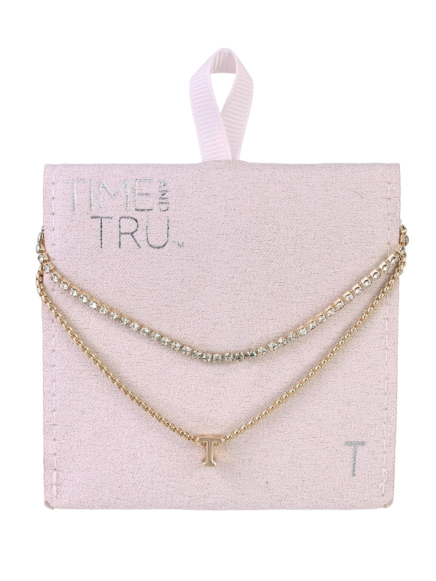 Time and Tru Goldtone 2-Row Rhinestone and Initial "T" Necklace
