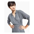 thumbnail image 3 of ALFANI Womens Gray Textured Ribbed Elastic Waist Heather Long Sleeve Surplice Neckline Knee Length Wear To Work Sheath Dress Petites P\XL, 3 of 4