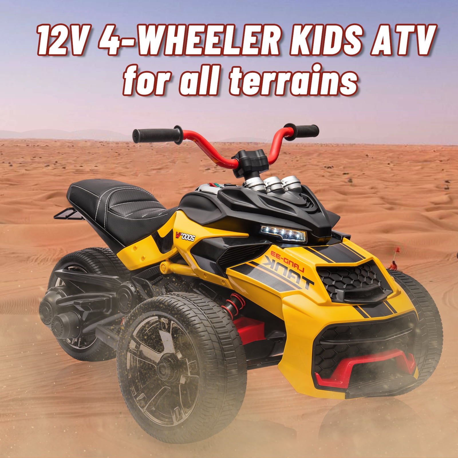 EastVita 12V 3 Wheeler Ride on ATV Electric Motorcycle, Battery Powered Electric Vehicle w/LED Lights, High & Low Speed, Horn, Music, USB, Treaded Tires, Ride on Car