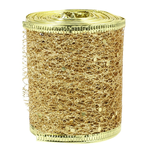 EeaseCA 1 Roll of Glitter Mesh Ribbon Decorative Hollow Ribbon Classic Bowknot Making Ribbon