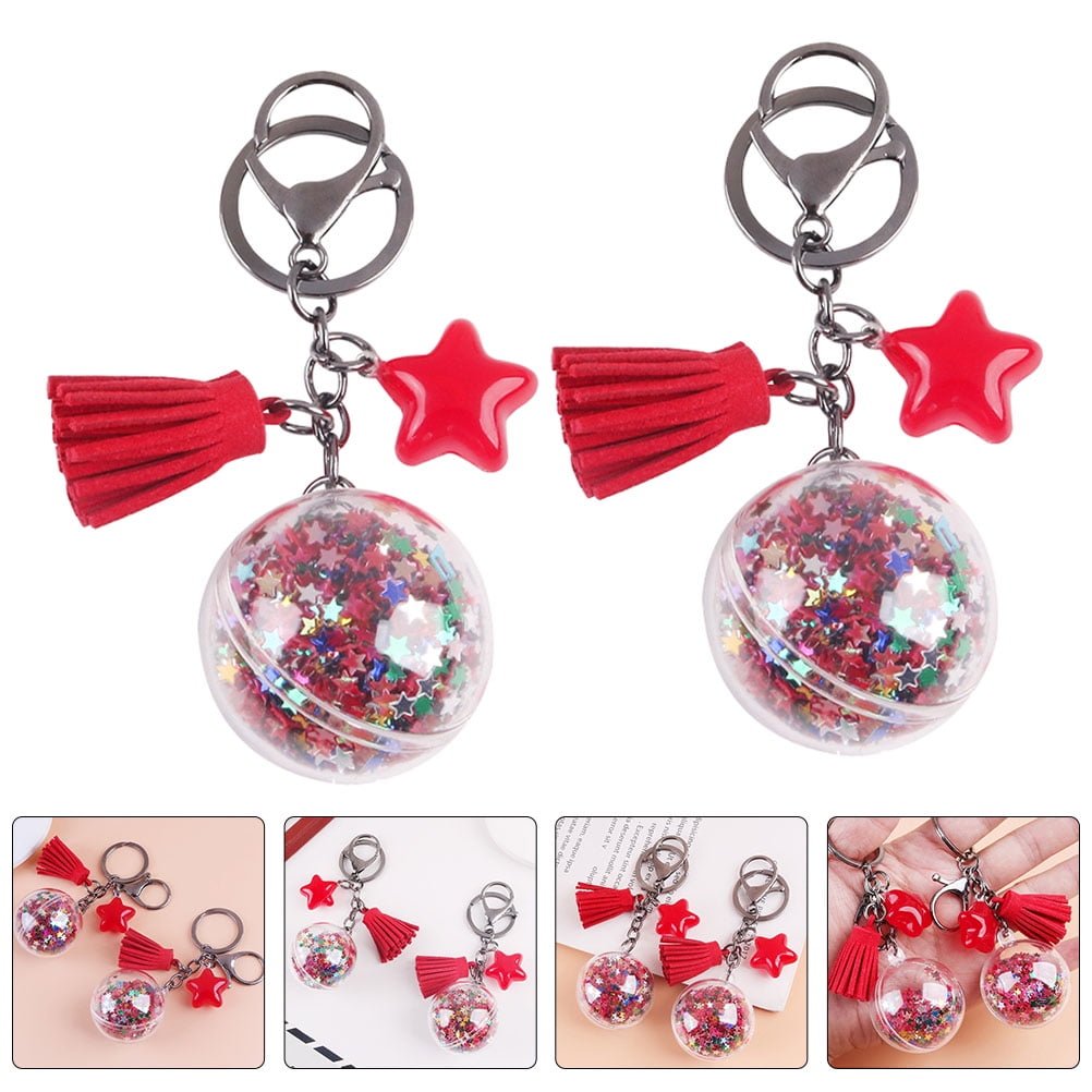 Phenofice 2-Pack Red Acrylic Key Holder with Tassel and Star Charm Stylish Accessory for Bags and Keychains