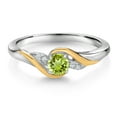 thumbnail image 2 of Gem Stone King 925 Sterling Silver and 10K Yellow Gold Round Green Peridot and White Lab Grown Diamond Engagement Ring for Women (0.33 Cttw, Gemstone Birthstone, Size 5), 2 of 5