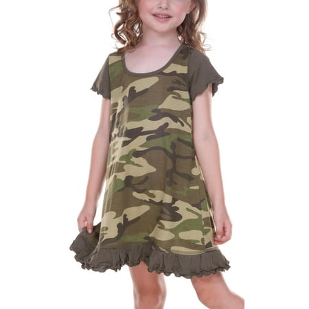 Kavio! Little Girls 3-6X Camouflage A-Line Short Sleeve Dress Camo Army Green 5/6