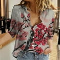 thumbnail image 2 of Alitao Button Down Shirt Long Sleeve Shirts Linen Lapel Art Floral Round Neck Button Loose Pullover Top Casual Shirt T Shirt Blouses for Women Dressy Casual Shirts for Women Red XL, 2 of 6