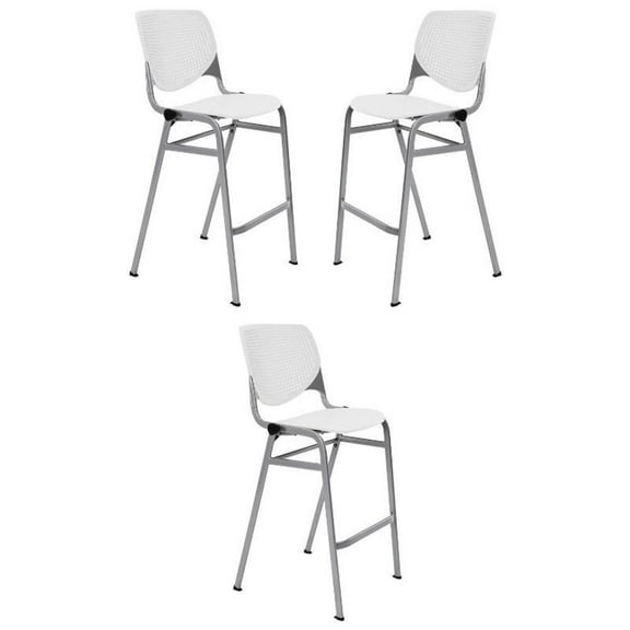 Home Square Stack Steel Frame Barstool in White - Set of 3