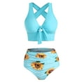 thumbnail image 3 of Puntoco Womens clearance,Swimsuit Women Sunflower Print Bikini Set Push Up Bathing Swimwear High Waist Swimsuit Blue, 3 of 9
