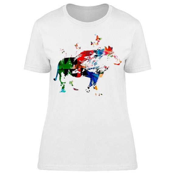 Colorful  Lion With Butterflies T-Shirt Women -Image by Shutterstock, Female XX-Large