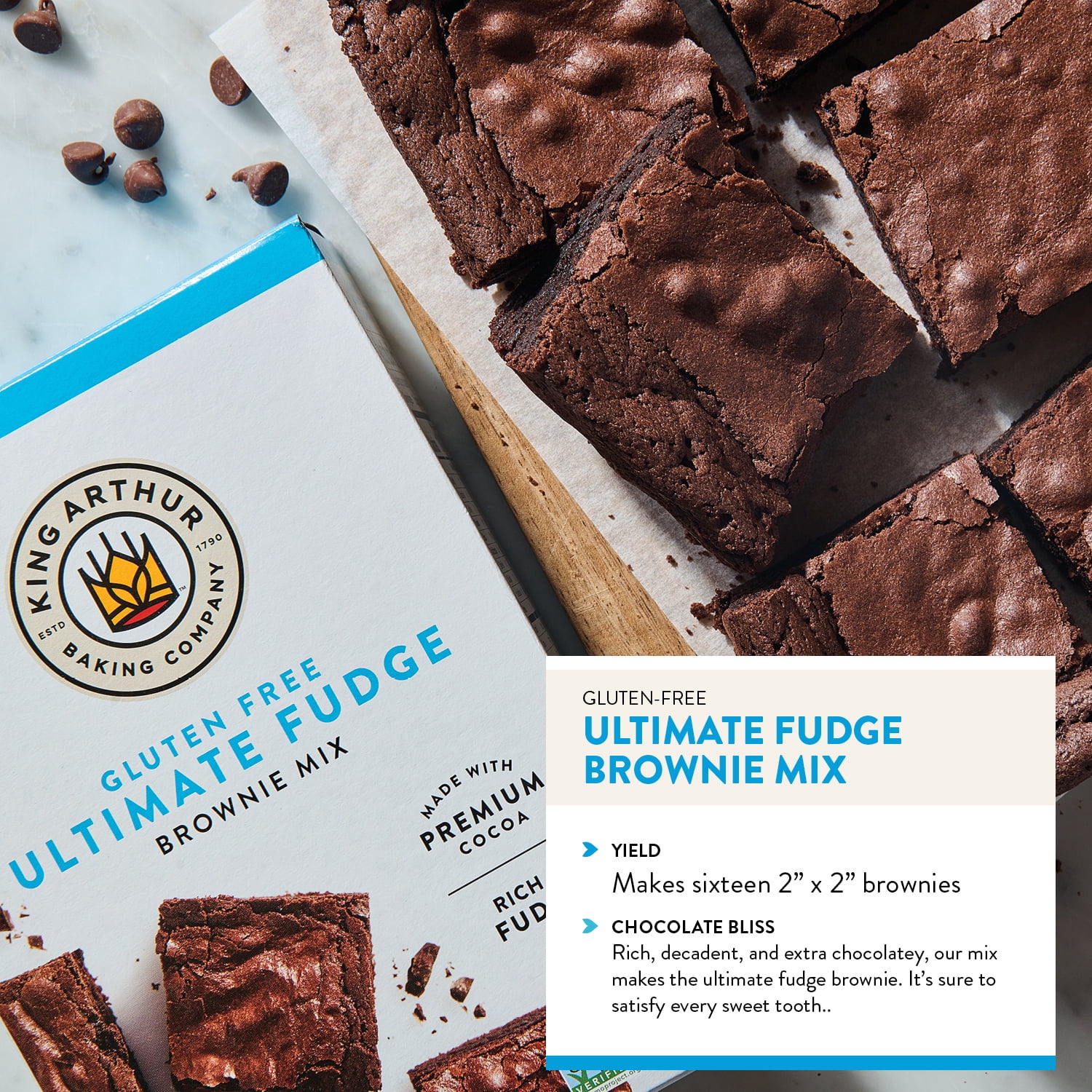 King Arthur Baking Company, Non-GMO Project Verified and Gluten Free Fudge Brownie Mix, 17 oz Box