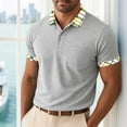 thumbnail image 2 of Polos Shirts For Men Plaid Patchwork Short Sleeve Lapel Button Fashion Tees Casual Moisture Wicking Golf T Shirt (S, Gray), 2 of 5