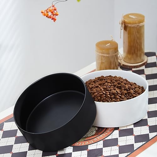 8'' Ceramic Dog Bowl - 70Oz, Heavy Duty, Non-Slip, Dishwasher Safe, Modern Style, Food Grade Stoneware Pet Bowl, Black