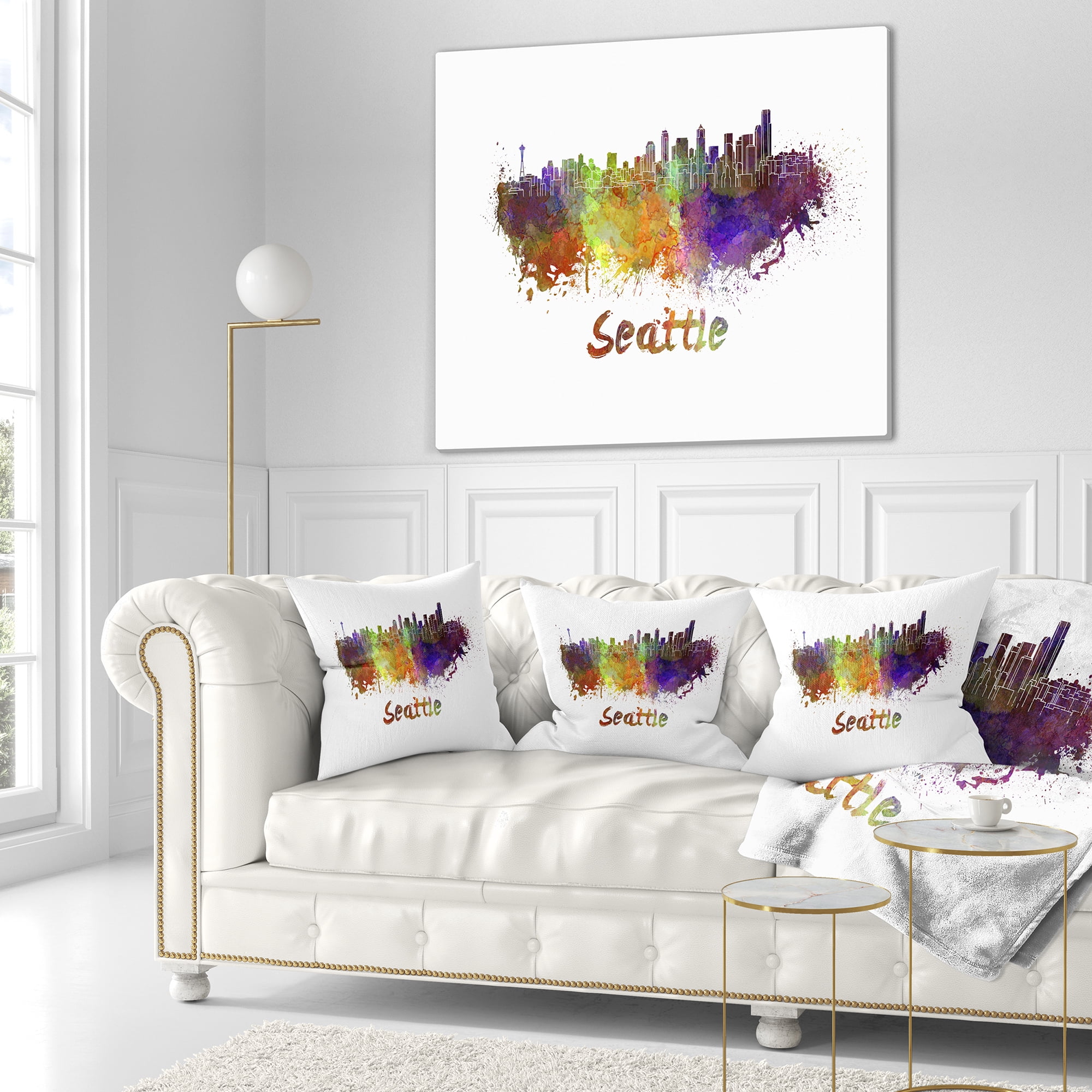 Designart Seattle Skyline - Cityscape Throw Pillow - 16x16