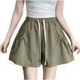 thumbnail image 2 of LEBONYARD Womens Summer Shorts,Women's Shorts with a Unique Style,Womens Large Pocket Elastic High Waisted Loose Wide Leg Workwear Shorts Army Green L, 2 of 4