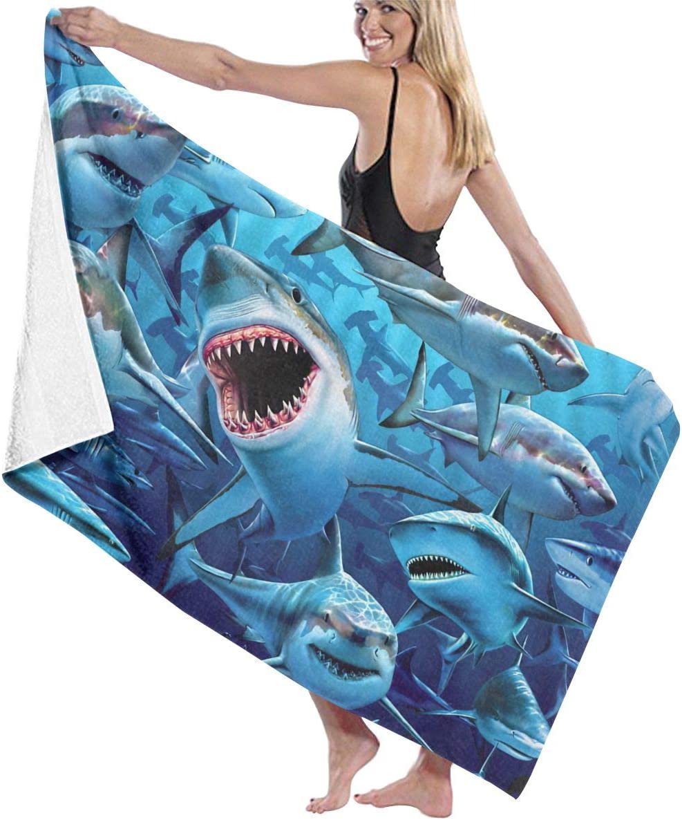 Hungry Sharks Microfiber Beach Towels Oversized for Bathroom Quick Dry