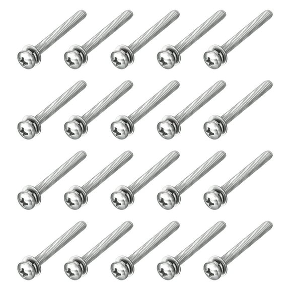 M4 x 35mm 304 Stainless Steel Phillips Pan Head Machine Screws Bolts Combine with Spring Washer and Plain Washers 20Pack