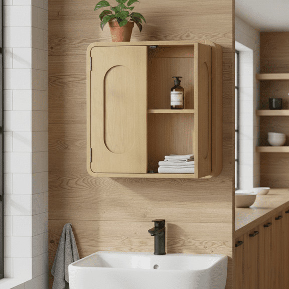 Teamson Home Tenley Mid-Century Wall Cabinet with Recessed Pulls and Adjustable Shelf