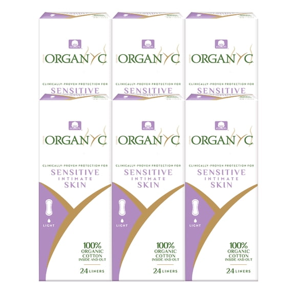Corman Organyc Hypoallergenic Biodegradable Organic Cotton Panty Liners, Light Flow, 24 Count (Pack of 6)