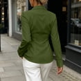 thumbnail image 6 of Women's Button Down Dress Shirts Long Sleeve Collared Tailored Fit Stretch Blouse Curved Hem for Work Office Business Casual, Army Green, L, 6 of 8