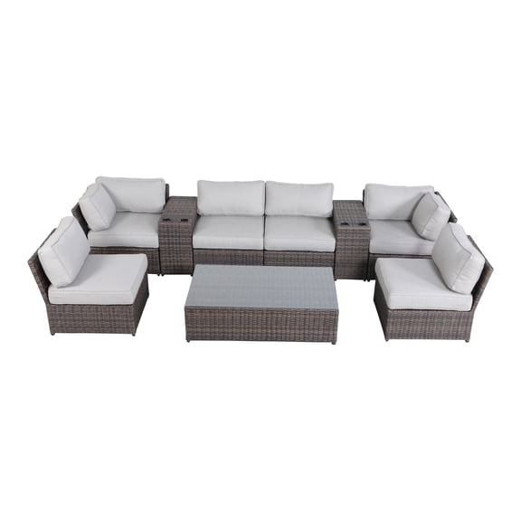 Living Source International 11-Piece Sectional Set with Cushions in Espresso