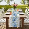 thumbnail image 4 of Blue Hydrangeas Burlap Cotton Table Runner 13x90 Inches Long, Spring Floral Green Eucalyptus Leaves Wood Gray Farmhouse Table Runners, Outdoor Dining Table Decor for Baby Shower/Party/Wedding, 4 of 8