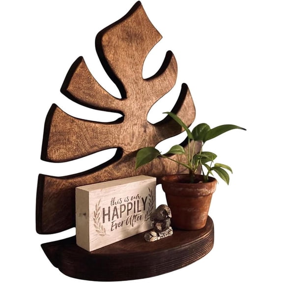 Wooden Leaf-Shaped Wall Shelf, Multi-Layered Hanging Shelf for Potted Plants and Small Items, Easy Install Rustic Decorative Floating Shelf for Home, Living Room, Office, Bathroom