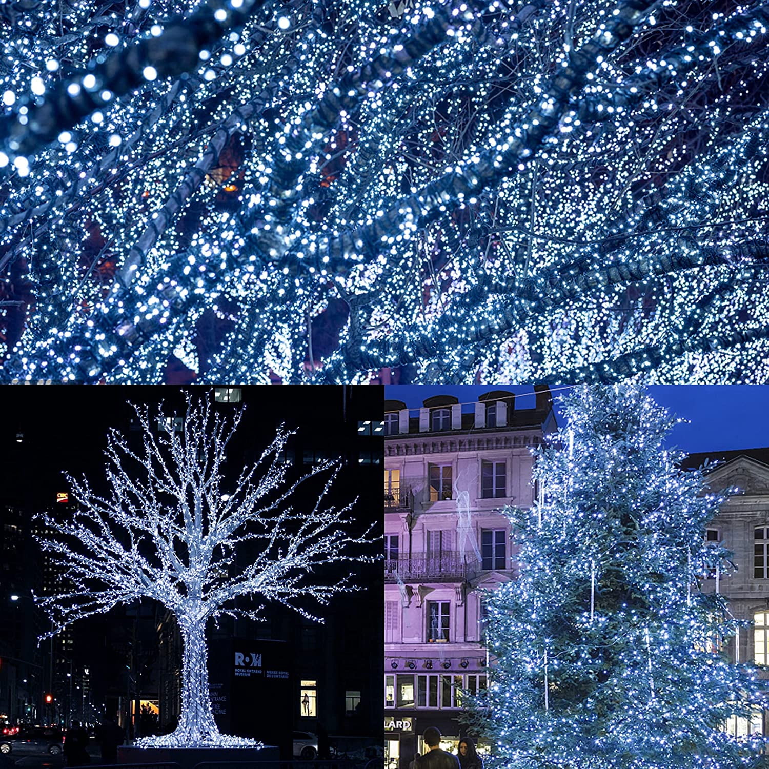 Sinhoon 300 LED Christmas String Lights, 99FT Outdoor Xmas Decorative Green Wire LED Fairy Lights, 8 Lighting Modes, Waterproof & Connectable for Party Garden Wedding Home Decoration, White