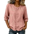thumbnail image 2 of Cotton Linen T Shirts for Women Elbow Length Sleeve Tops Womens Button Down Crew Neck Summer Fall Tshirts, 2 of 7