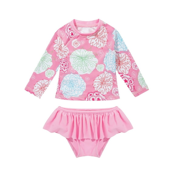 inhzoy Kids Girls 2 Piece Rushguard Swimsuits Bathing Suit Swim Shirt Bottom Tankini Bikini Set