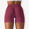 thumbnail image 4 of Women's Wide Band Stretchy Rib Knit Cross Front Gathered Biker Shorts-Small, Burgundy, 4 of 5