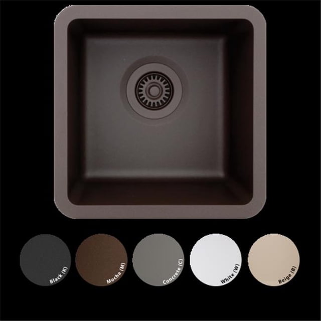 Lexicon Platinum LP-1515-C Small Single Bowl Quartz Composite Kitchen Sink, Concrete