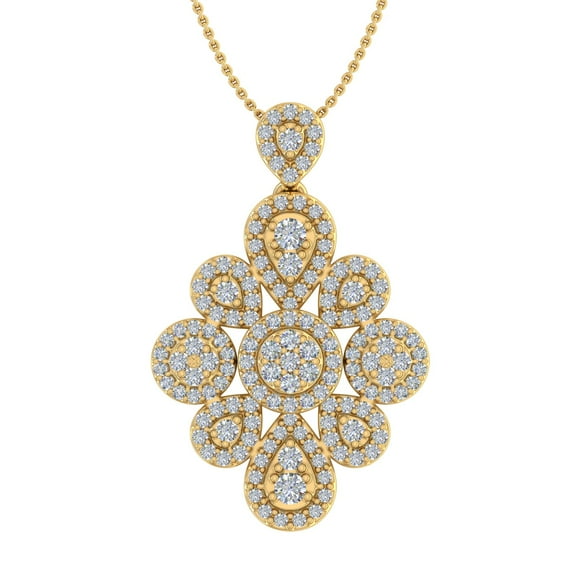3/4 Carat Diamond Dew Drop Pendant Necklace in 14K Yellow Gold (Silver Chain Included) - IGI Certified