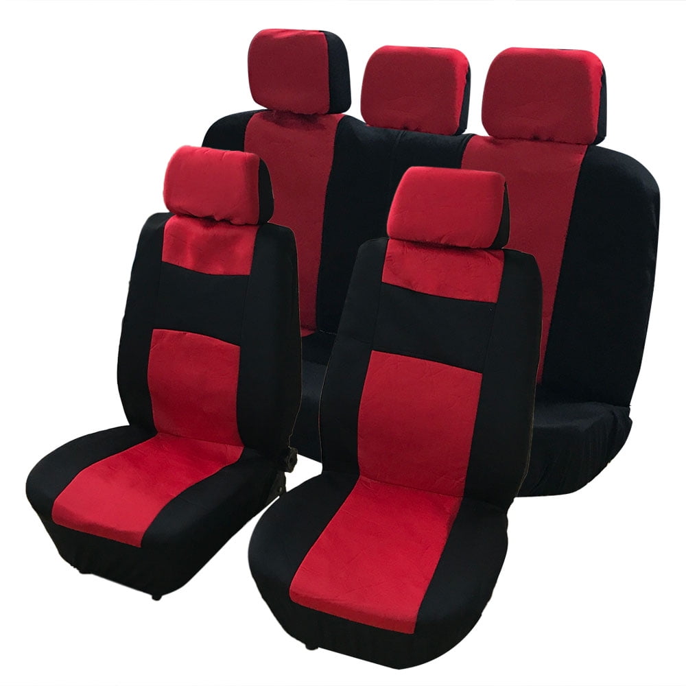 Ktaxon 5 Headrest Black And Red Flat Fabric Seat Covers For Car Suv Ktaxon 5 Headrest Black And Red Flat Fabric Seat Covers For Car Suv Truck Bench