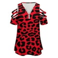 thumbnail image 4 of Animal Print Black Red Leopard Spots Womens Summer V Neck Zipper Top Short Sleeve T Shirt Off Shoulder Top Casual Classy Loose Shirts, 4 of 7