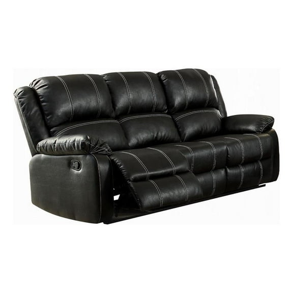 Zuru Motion Manual Recliner Sofa- 3 Seater- Plush Black Faux Leather