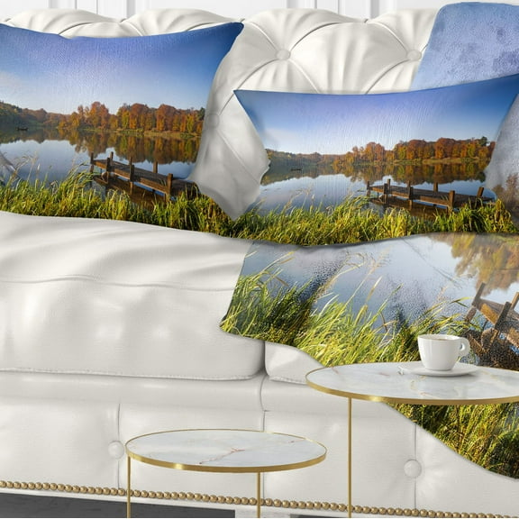 Designart Still Waters of Fall Lake - Landscape Printed Throw Pillow - 12x20