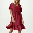 thumbnail image 2 of Vestido de verano holgado para mujer: manga corta, cintura ajustada, fluido, tallas S-XXXL, 2 of 4