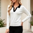 thumbnail image 4 of Edvintorg Womens Sweater Color Block V Neck Long Sleeve Lightweight Knit Sweaters Fall Top Woman Clothes White XL, 4 of 6