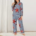 thumbnail image 3 of Kll Starfish Navy Blue Stripe Print Women'S Long Sleeve Pajamas With Pants Sleepwear Loungewear 2 Set-Xx-Large, 3 of 9