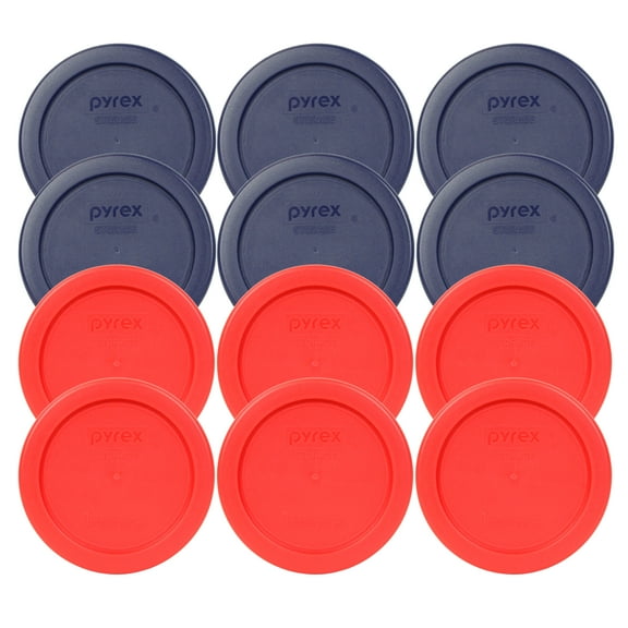 Pyrex (6) 7202-PC 1-Cup Round Red Lids & (6) 7202-PC 1-Cup Blue Lids