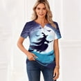 thumbnail image 4 of IYYVV Women Fall Halloween V Neck Shirt Pumpkin Graphic Short Sleeve Tee Autumn Holiday Family Matching Top Purple M, 4 of 6