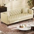 thumbnail image 2 of Leather Couch, 81" Mid-Century Modern Leather Sofa, Chesterfield Sofa with Deep Seats and 2 Pillows, Handmade Button Tufted 3 Seater Sofa, Leather Couch for Apartment, Office, 2 of 6