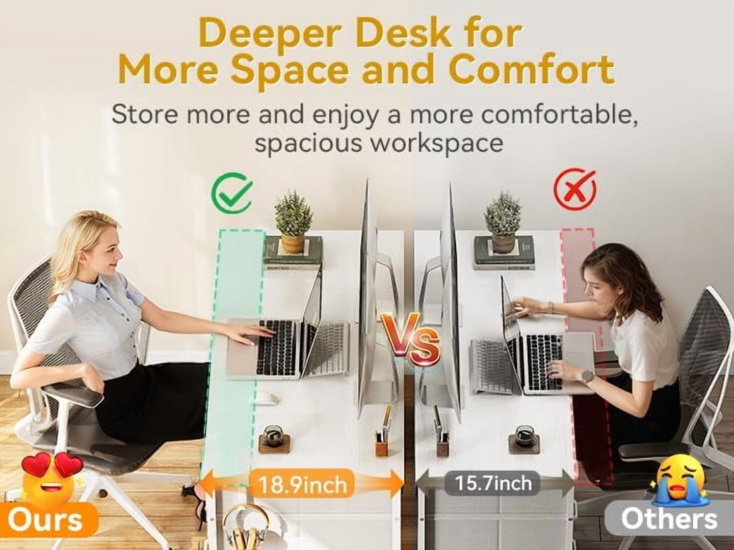 ZYPPP 55 Inch Computer Desk with 8 Fabric Drawers, Modern Office Desk with Large Storage for Home Office, Study, Gaming, White