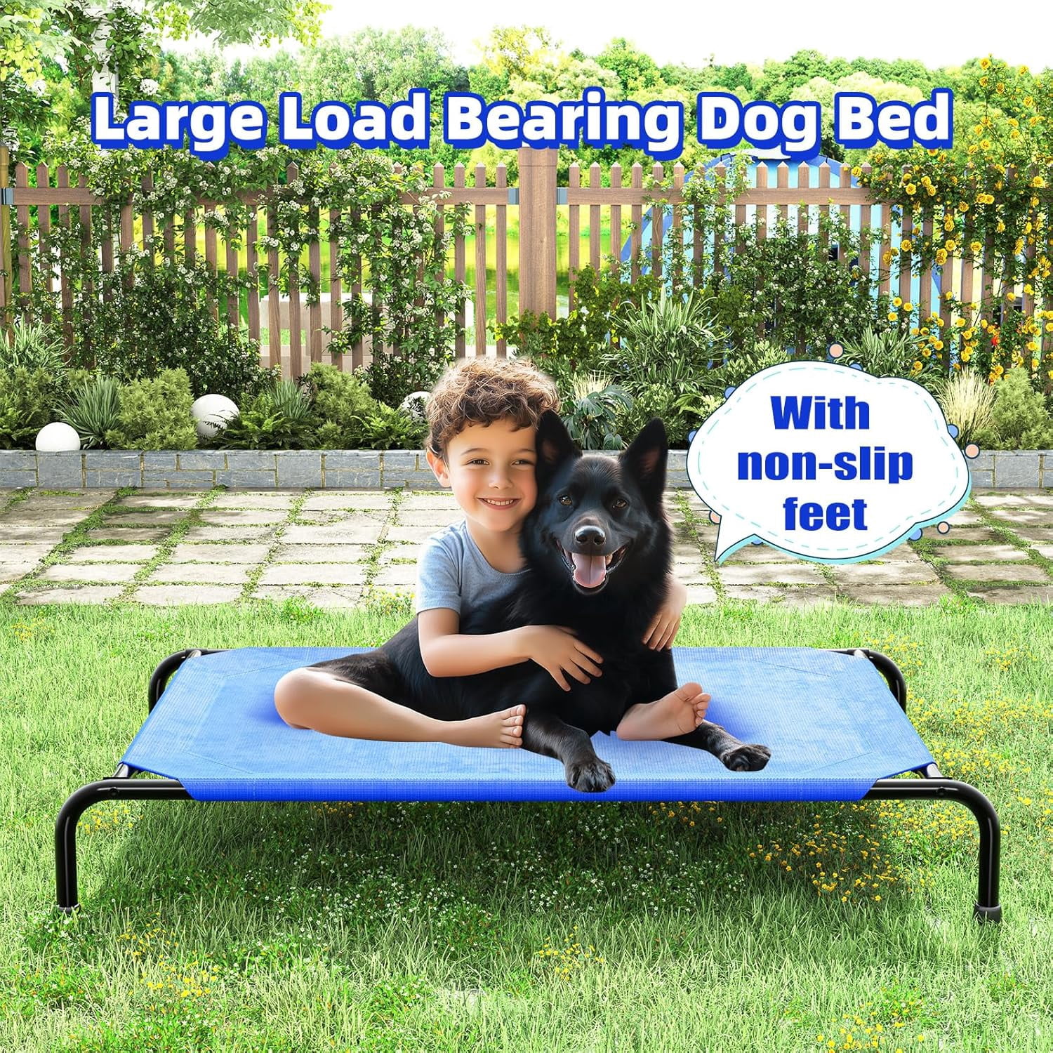 General Raised Dog Bed for Large Dogs, Waterproof XL Dog Cot, Outdoor Cooling Elevated Pet Bed, 47.75" x 30.5", Blue