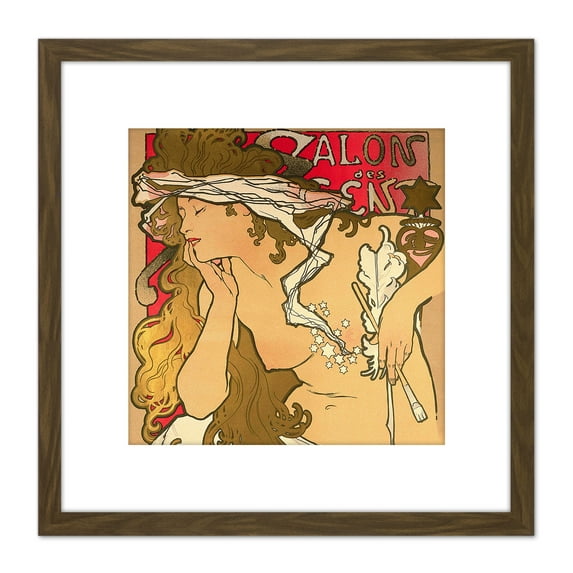 Mucha Salon des Cent Art Nouveau 8X8 Inch Square Wooden Framed Wall Art Print Picture with Mount