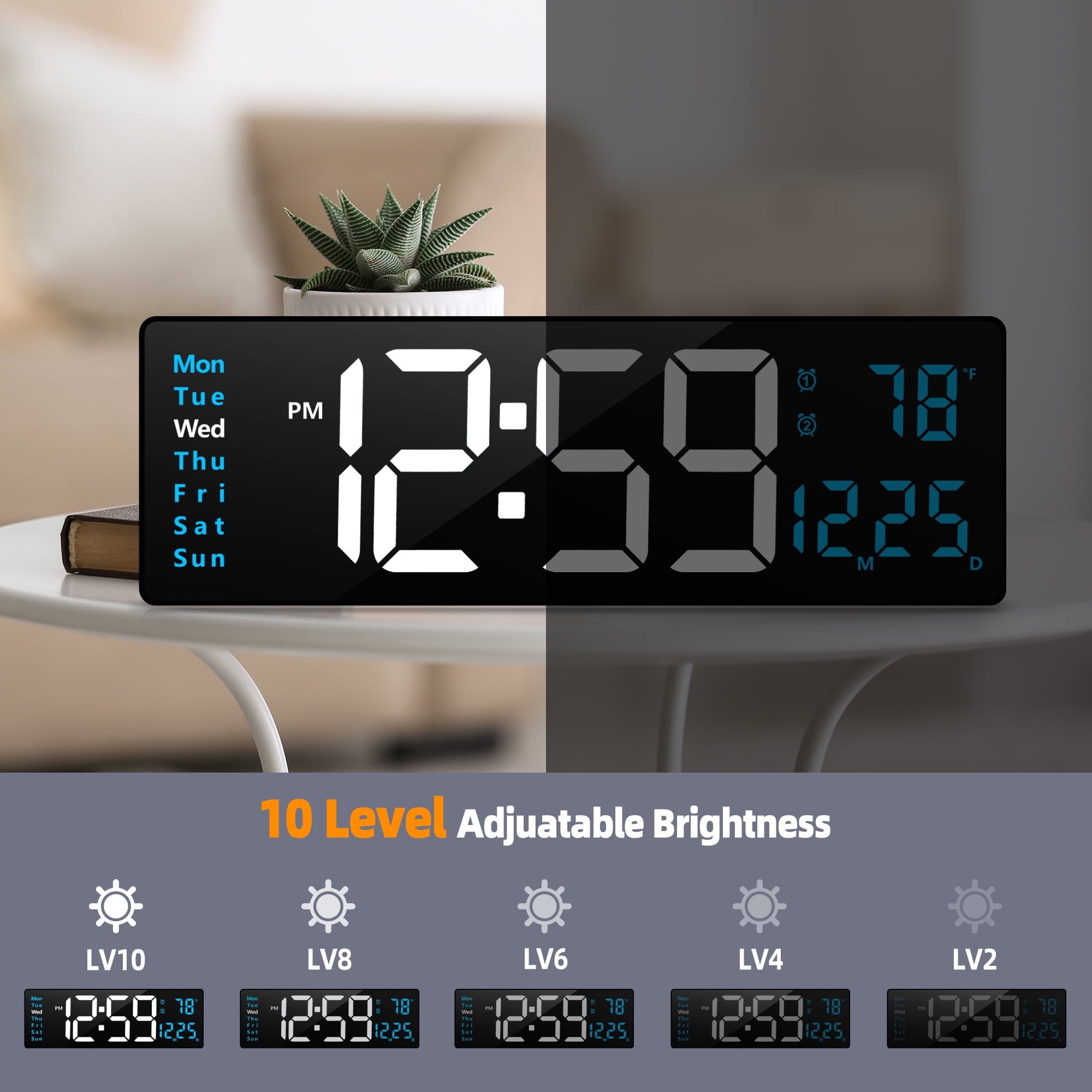 16-inch Large Display Wall Clock with Remote Control, 2 Alarms, Automatic DST, Temperature, Memory Battery for Living Room, Bedroom, Gift for Christmas,Mother's Day, Father's Day