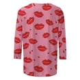 thumbnail image 4 of Camisetas Casuales de las Mujeres 3/4 Manga Cuello Redondo Impreso Blusa Imitación Estante Tela, Camiseta de Moda Superior para el Hogar Diario Y Desgaste Casual Todo el Año, 4 of 9