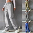 thumbnail image 2 of Women Cargo Pants Elastic Waist Wide Leg Solid Color Trousers Casual Joggers Sweatpants with Side Flap Pocket, 2 of 8