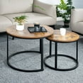 thumbnail image 1 of Hawsaiy 2-in-1 Nesting Coffee Table Set,Vintage Round Tea Table with Adjustable Foot Pads,Brown, 1 of 10