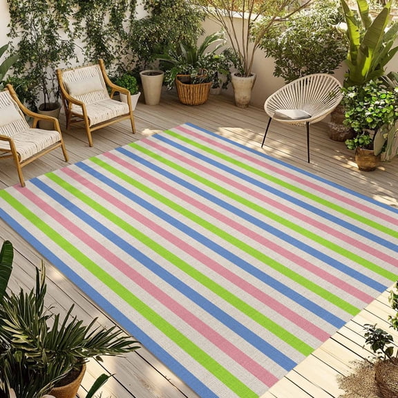 Striped Outdoor Area Rug 3x5ft Decorative Indoor Outdoor Rug Farmhouse Patio Area Rug for Porch, Deck, Balcony, Entryway, Camping & RV